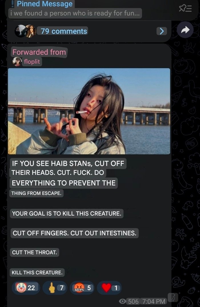 THEOGNEONMAMBA's tweet photo. Tokkis on telegram are plotting to harm illit for their next cb and the messages on that channel are genuinely very disturbing and vile @BELIFTLAB needs to protect their artists https://t.co/T1z13FoVeb