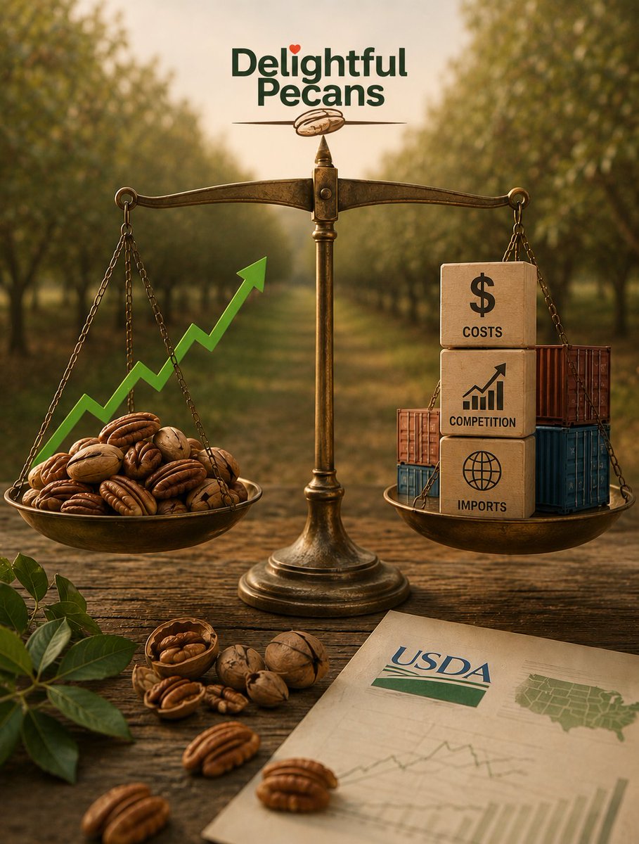 DelightfulPecan's tweet photo. A recent USDA outlook pointed to steady consumer demand, but also rising costs and tougher import competition.
In other words, tree nut growers are still balancing opportunity with pressure 📊🌰
#delightfulpecans #agnews #treenuts https://t.co/QxC2ryvai5