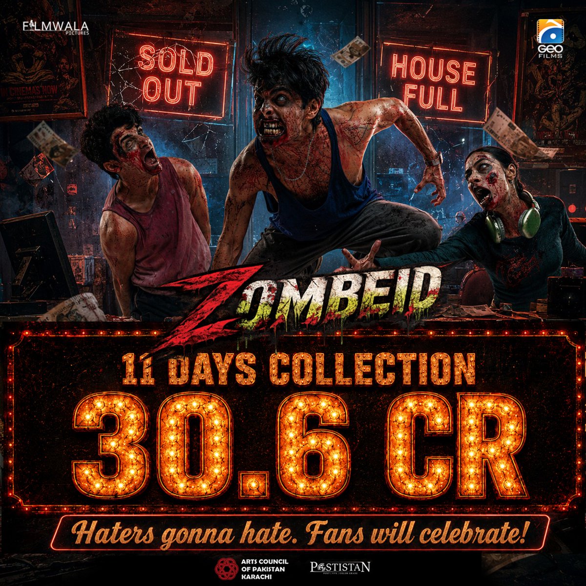 geoteztv's tweet photo. Zombeid has broken all previous box office records.

Delivering a sensational performance and rewriting Pakistani box office history, the film has grossed a massive Rs. 30.6  crores in just 11 days.

@nabeelqureshi @filmwalap @fizza999 @fahadmustafa26 @MehwishHayat https://t.co/tp1pMzbG2Y