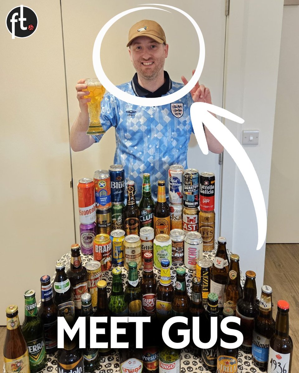 Footballtweet's tweet photo. This is Gus. 🍺🍻
Gus is living the dream. 

Gus has found a beer from all 48 countries playing at the 2026 World Cup.

🇩🇿 Algeria - Tango
🇦🇷 Argentina - Quilmes
🇦🇺 Australia - Coopers XPA
🇦🇹 Austria - Stiegl Hell
🇧🇪 Belgium - Brugse Zot
🇧🇦 Bosnia & Herzegovina - Sarajevsko
🇧🇷 Brazil - Brahma Chopp
🇨🇦 Canada - Labatt Blue
🇨🇻 Cape Verde - Strela Kriola
🇨🇴 Colombia - Aguila
🇨🇮 Cote D'Ivoire - Bock
🇨🇩 DRC - Simba Royale
🇭🇷 Croatia - Ozujsko
🇨🇼 Curacao - Montana Blonde
🇨🇿 Czechia - Kozel
🇪🇨 Ecuador - Club
🇪🇬 Egypt - Stella
🏴󠁧󠁢󠁥󠁮󠁧󠁿 England - Signature Brew Roadie
🇫🇷 France - Kronenbourg
🇩🇪 Germany - Augustiner Lagerbier Hell
🇬🇭 Ghana - Club
🇭🇹 Haiti - Prestige
🇮🇷 Iran - Istak Malt
🇮🇶 Iraq - Malt 0.0 Pineapple
🇯🇵 Japan - Asahi Clear
🇯🇴 Jordan - Petra
🇲🇽 Mexico - Modela Negra
🇲🇦 Morocco - Casablanca
🇳🇱 Netherlands - Hertog Jan
🇳🇿 New Zealand - Garage Project Pickle Beer
🇳🇴 Norway - Amundsen Desert In A Can
🇵🇦 Panama - Casa Burja Bicho
🇵🇾 Paraguay - Pilsen
🇵🇹 Portugal - Super Bock
🇶🇦 Qatar - Fizzin Pineapple
🇸🇦 Saudi Arabia - Moussy Lemon Mint
🏴󠁧󠁢󠁳󠁣󠁴󠁿 Scotland - Vault City Tartan Brew
🇸🇳 Senegal - Gazelle
🇿🇦 South Africa - Castle
🇰🇷 South Korea - Terra
🇪🇸 Spain - Estrella Galicia
🇸🇪 Sweden - Mariestads
🇨🇭 Switzerland - 1936
🇹🇳 Tunisia - Celtia
🇹🇷 Turkey - Efes Draft
🇺🇾 Uruguay - Volcanica Dubbel
🇺🇸 USA - PBR
🇺🇿 Uzbekistan - Sarbast

Follow his World Cup journey here: @ballstothis