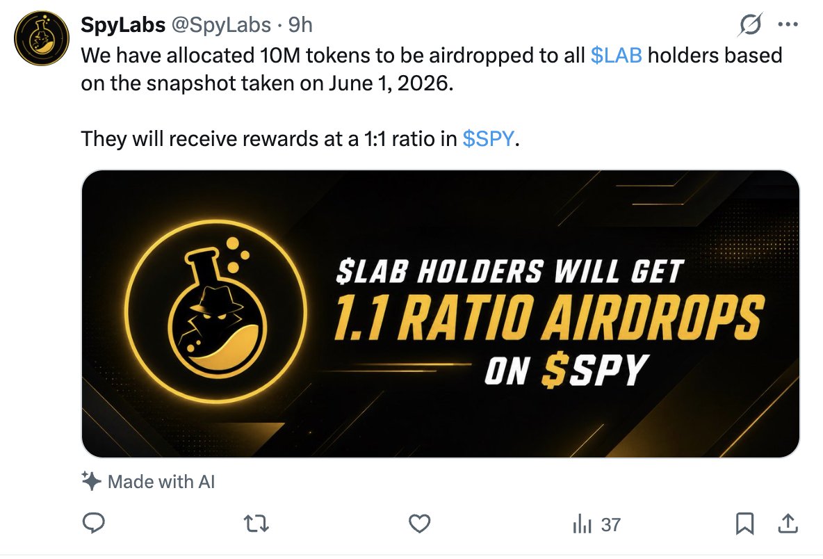 c8ake's tweet photo. @BitcoinSnipe They airdropped tokens to LAB holders.  
Explains why youre seeing LAB in the wallets https://t.co/hHwB4CiwFE