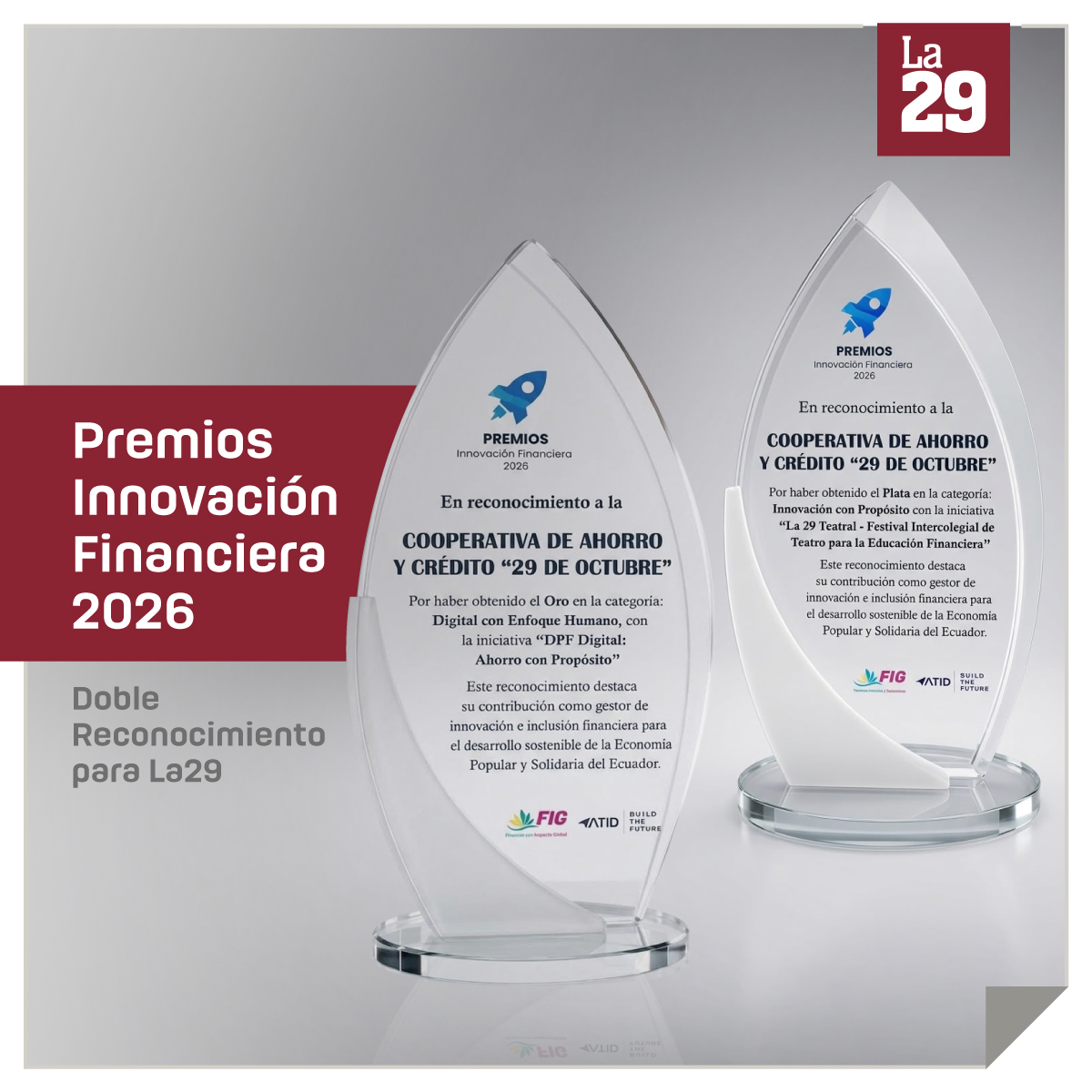 La29DeOctubre's tweet photo. 🏆 Dos grandes logros que nos llenan de orgullo. La29 ha sido reconocida en los Premios a la Innovación Financiera. Dos galardones que reafirman nuestro compromiso con un desarrollo con propósito. #AlasAtusSueños #La29 https://t.co/CoMdw9vdIE