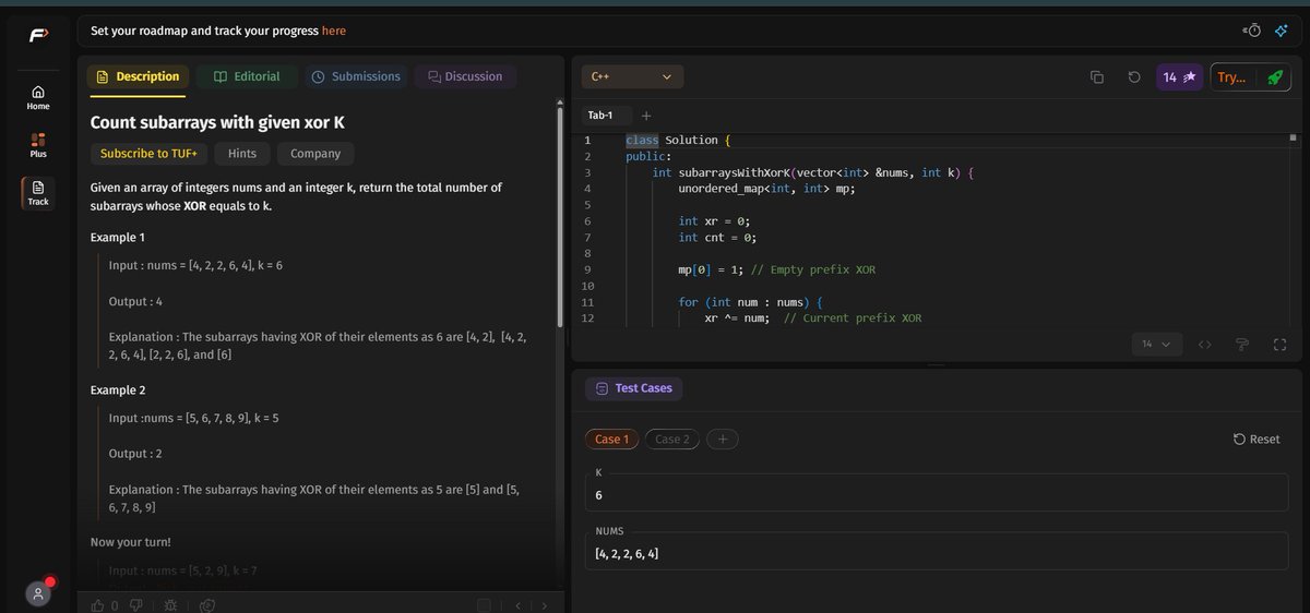 AIDev_Sumit's tweet photo. Day 8/45 of the #SDESheetChallenge 🚀

Solved 3 important problems today:

✅ Largest Subarray with Sum K
✅ Count Subarrays with XOR = K
✅ Longest Substring Without Repeating Characters
#DSA #LeetCode #Coding #CPP #InterviewPrep #100DaysOfCode #StriverSDEsheet #ProblemSolving https://t.co/jZngxnAq0a