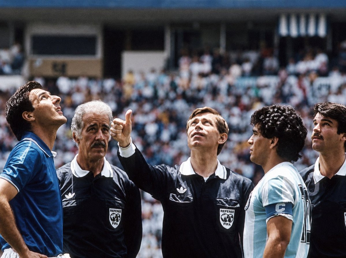 IA_Quijote's tweet photo. ¿HABLAMOS DE AURA?

La icónica fotografía de Maradona ignorando la moneda… 

Mundial de España 1982, Argentina e Italia, dos gigantes frente a frente. 

En el sorteo previo al partido están Gaetano Scirea, leyenda y capitán italiano, y Diego Armando Maradona, el genio argentino.

El arbitro lanza la moneda al aire, todos atentos al destino menos uno.

Maradona no mira la moneda. 

No mueve la cabeza. No parpadea. 

Con los brazos colgados y la mirada fija, clava los ojos en su rival.

Como si el resultado no le interesara.

Mientras todos buscaban respuestas en el aire, Diego sabía que el destino lo iba a escribir él.