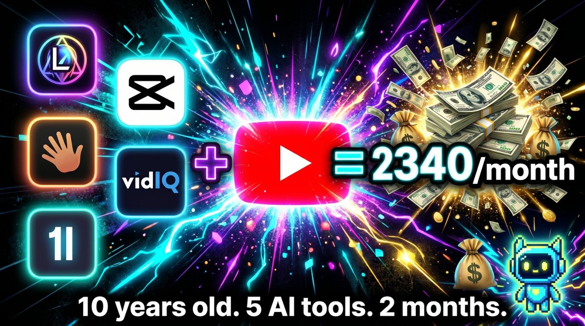SojkoK's tweet photo. 😳Sofia (10 y.o.) + Phone + 5 free AI tools = $2,340/month on YouTube.

58 days. Zero editing skills.

Full breakdown 🧵👇