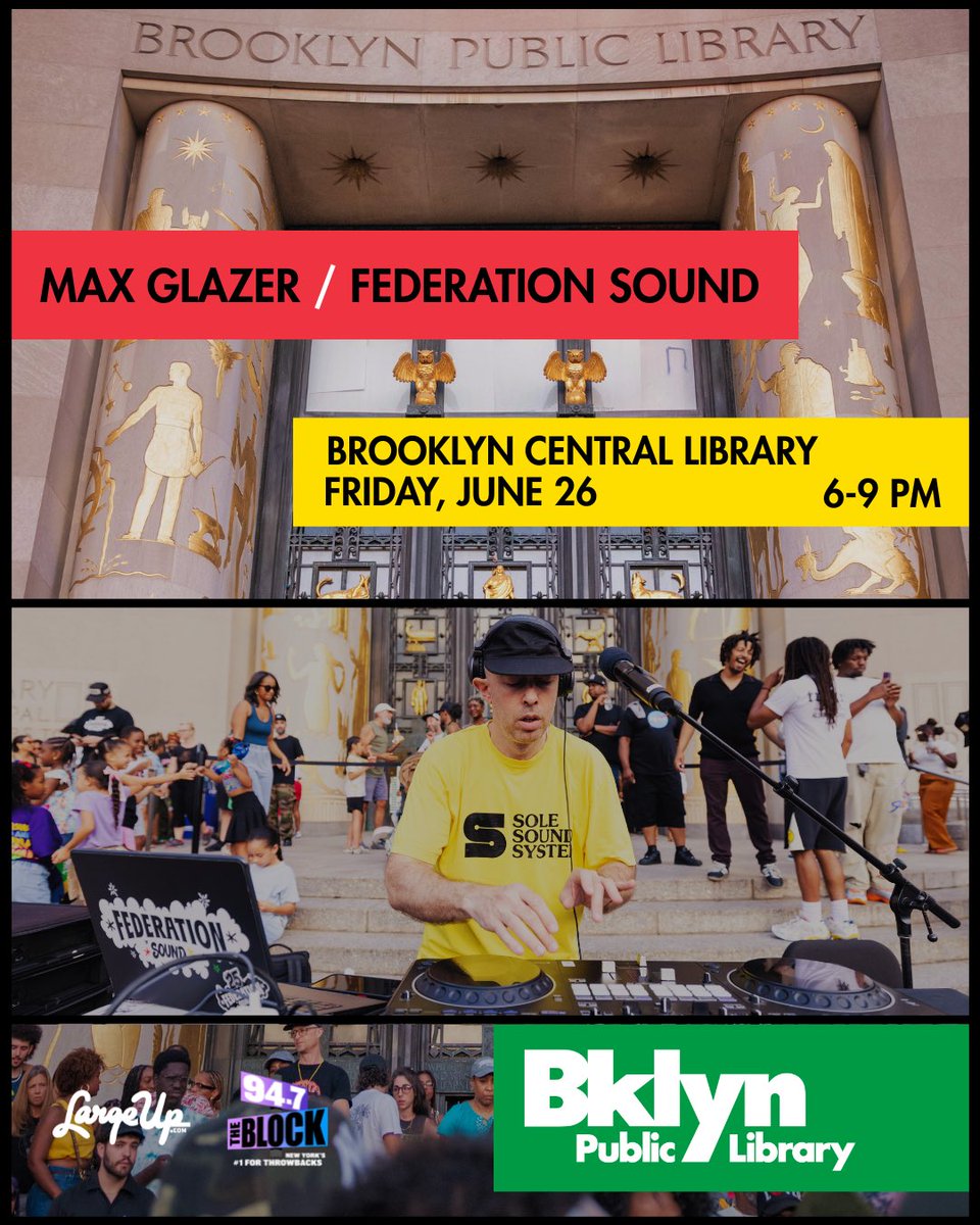 MaxGlazer's tweet photo. Friday, June 26. @BKLYNlibrary. Grand Army Plaza. @federationsound. @BPL_Presents. 

See you there. 

Brooklyn Central Library
10 Grand Army Plaza
6-9 pm https://t.co/UJSkIGPn1A