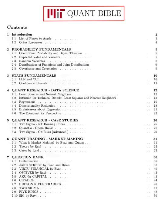 RoundtableSpace's tweet photo. MIT JUST PUBLISHED A PLAYBOOK FOR ASPIRING QUANTS

•⁠  ⁠Covers the probability, statistics, and research concepts that underpin quantitative trading and investing
•⁠  ⁠Includes interview-style questions inspired by top firms, giving readers a look at how elite quant candidates are evaluated