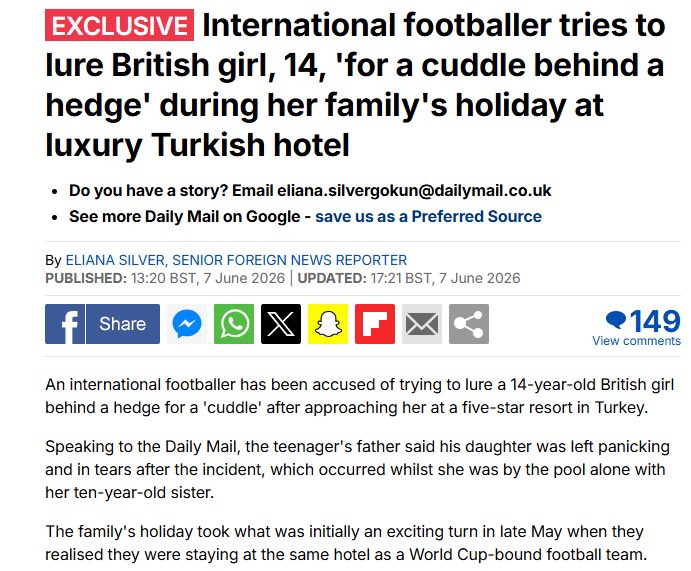 nbonbargasht's tweet photo. This is who the Islamic Republic sends to represent Iran at the World Cup..

A member of the so called 'national team' allegedly tried to lure a 14 year old British girl behind a hedge at a luxury hotel in Antalya, Turkey.. the girl was left panicking and in tears..

And before anyone asks — yes, we checked.. the only international football team staying at a luxury hotel in Antalya at that time was the Islamic Republic's team.. Turkey's own national team was training at their dedicated facility in Istanbul.. there is only one team this could be..

This is not a national team.. this is a regime team.. they do not represent Iran or the Iranian people.. they represent the same Islamic Republic that has institutionalized the abuse of women and children for 47 years.. this behavior is no surprise..

The real Iran is represented by the Lion and Sun.. not by these people..

#FIFAWorldCup #FWC26 #WorldCup2026