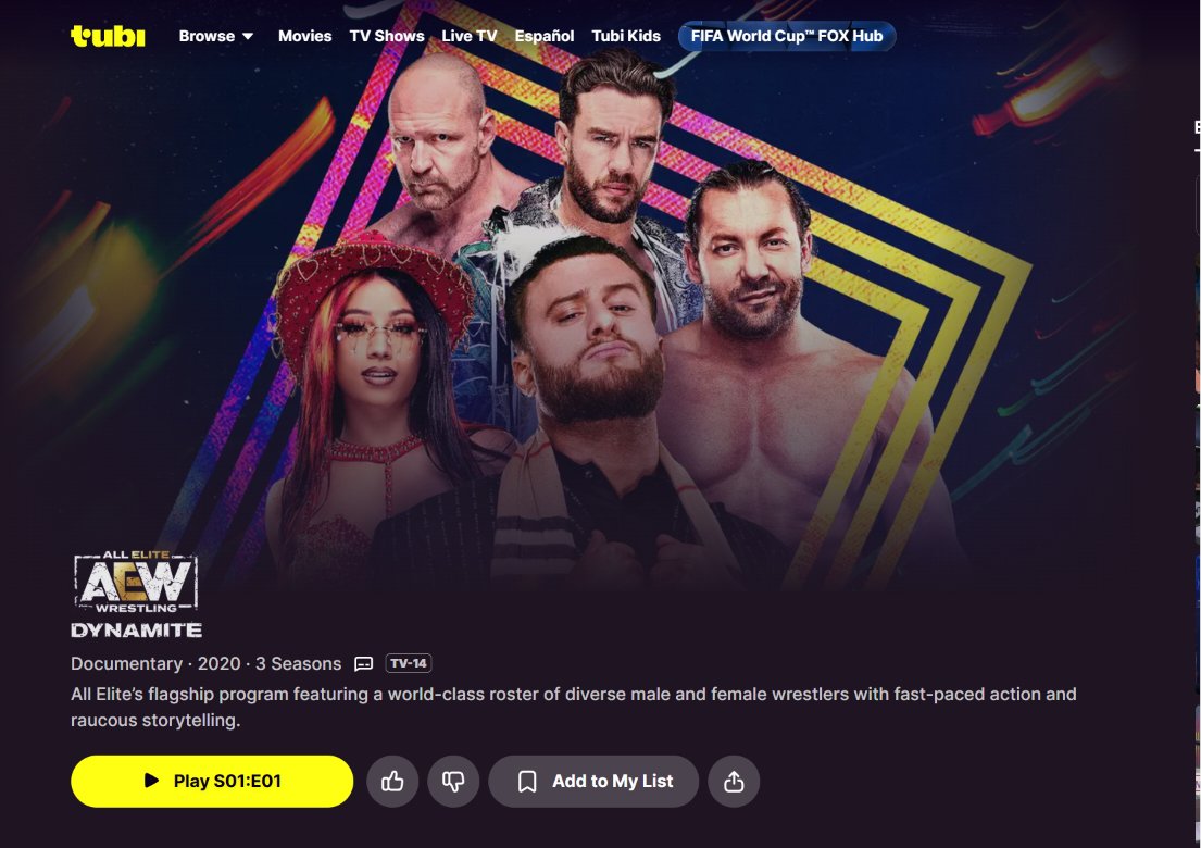 Fightful's tweet photo. AEW is now on Tubi https://t.co/cfgG3V8eJi