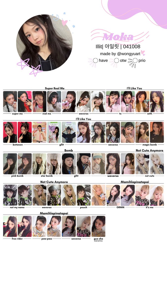 wongyuart's tweet photo. 🧸[아일릿 /ILLIT]  MAMIHLAPINATAPAI ALBUM PHOTOCARD TEMPLATE (COMPLETE!) 
- feel free to use! 
- drive link above 
- final update ౨ৎ 

#아일릿 #ILLIT #YUNAH #MINJU #MOKA #WONHEE #IROHA https://t.co/LjB6wX73DS