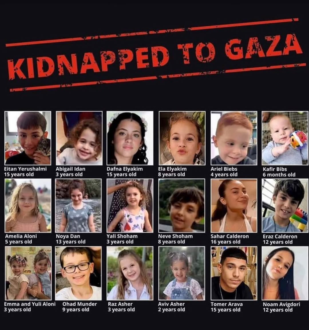 Mazelit_'s tweet photo. Some of these children were strangled to death, killed by bare Palestinian hands in Gaza. 

Some of these kids were lucky and got to go home. 

But all of them were kidnapped to Gaza on 10/7. https://t.co/6Qek0tgXyb