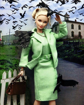 Gibboanxious's tweet photo. Barbie Doll Inspired by Alfred Hitchcock's The Birds https://t.co/IbNwVpBjHr
