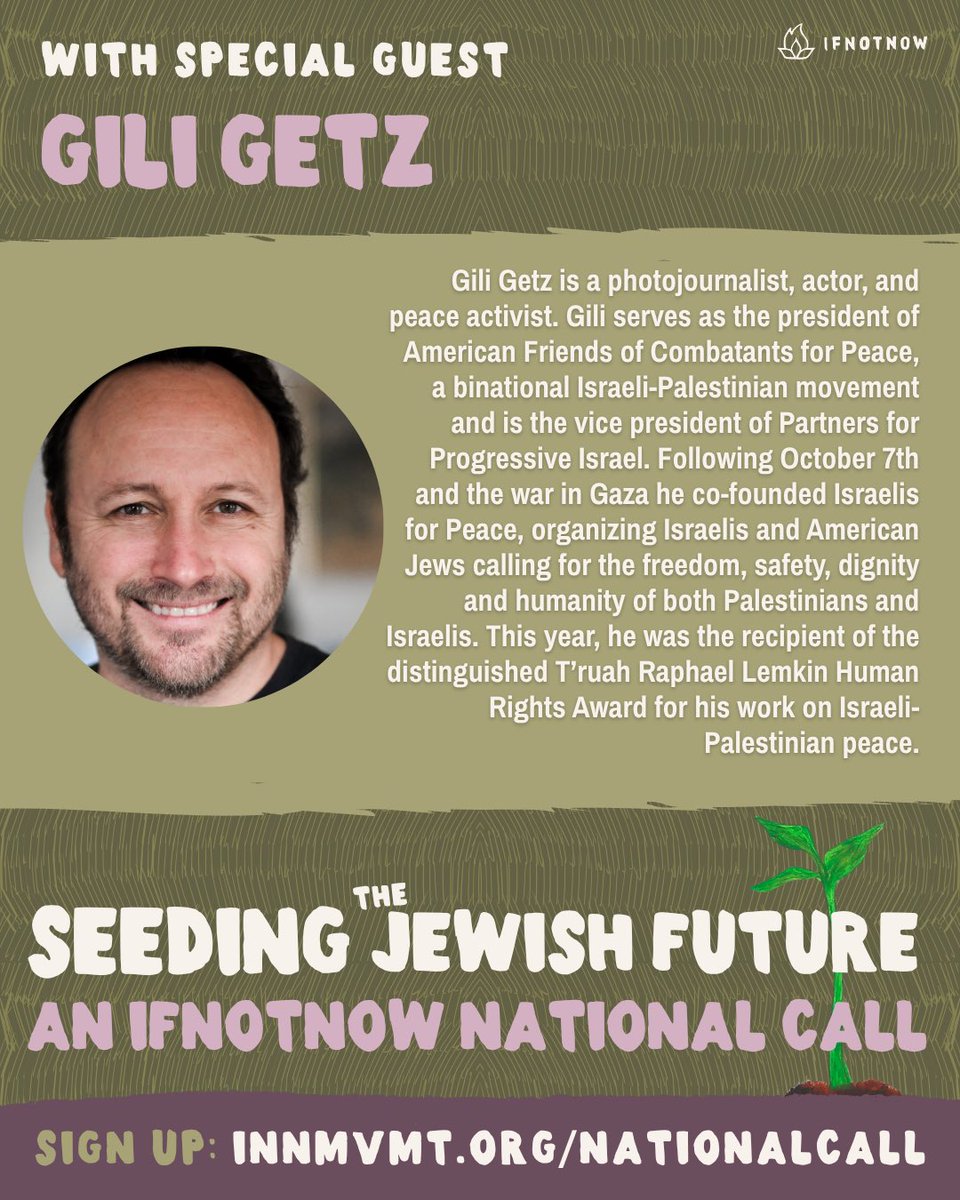 IfNotNowOrg's tweet photo. On the call, we’ll hear from from IfNotNow leaders and partners, including Sara Sarasohn, @giligetz, Aden Halpern, @PeterBeinart, and IfNotNow Executive Director Morriah Kaplan.

On the call, we’ll also discuss how we will convert our momentum into real, lasting change, and how YOU can be part of the movement.