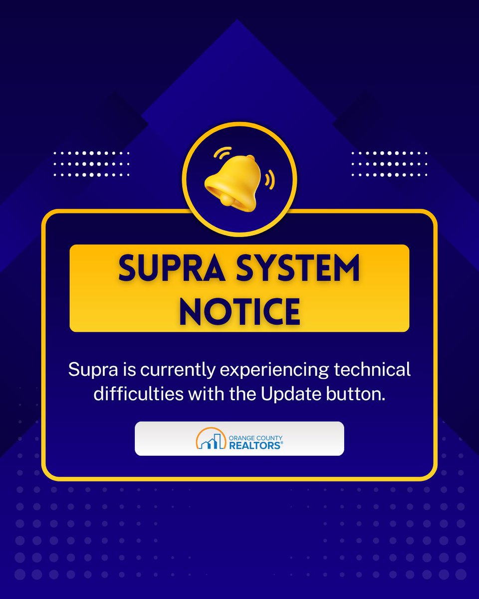 the_ocrealtors's tweet photo. Supra eKEY is currently experiencing a technical issue affecting the Update function. Supra is aware of the issue and is actively working to restore service as quickly as possible. We will share updates as they become available. https://t.co/90NGEMqJYk