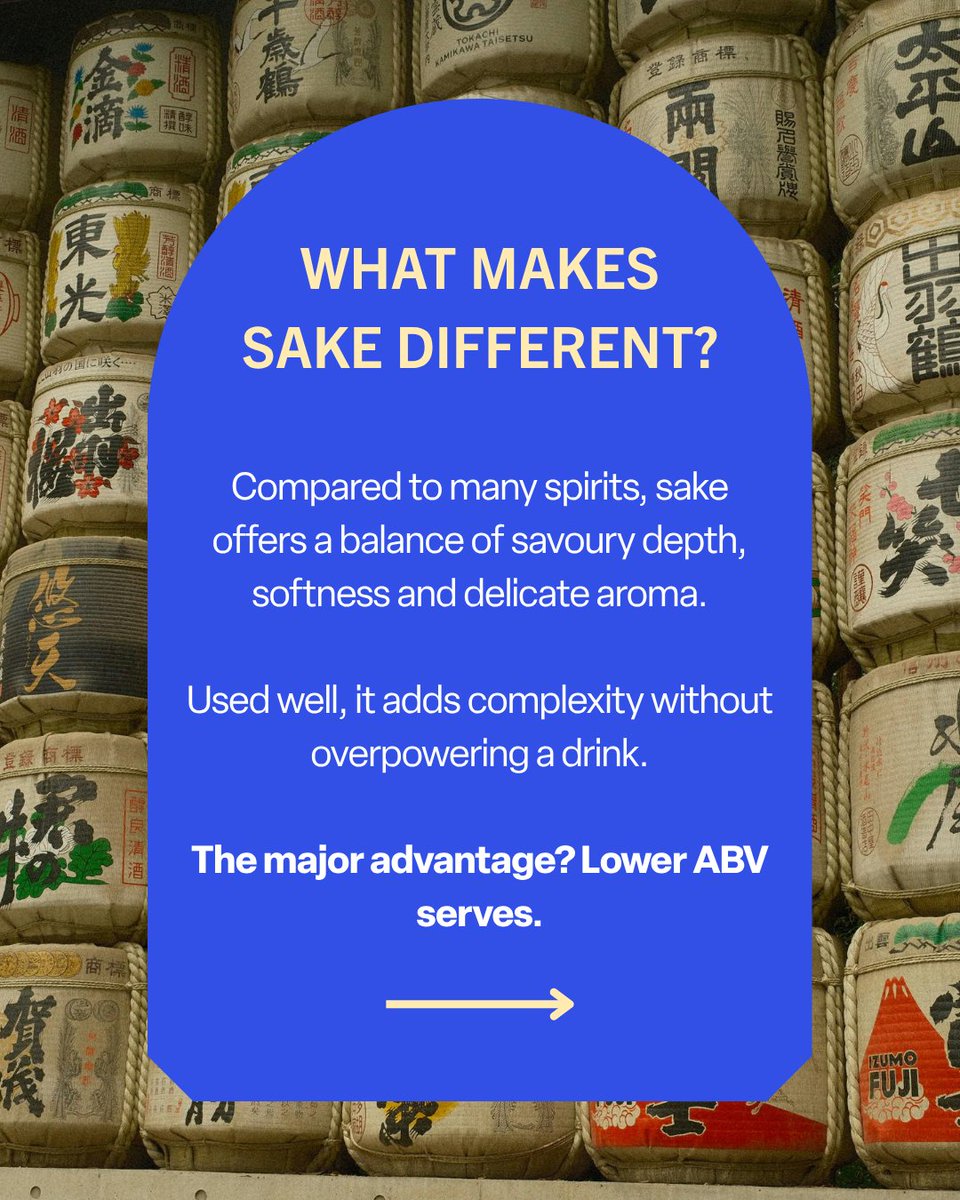 WSETglobal's tweet photo. Sake isn’t just for sipping - it’s actually one of the most versatile cocktail ingredients behind the bar. Here's why:

✔ Adds texture without overpowering other components
✔ Brings umami (a game-changer in drinks)
✔ Naturally lower ABV than spirits https://t.co/7zNCOzYyb8