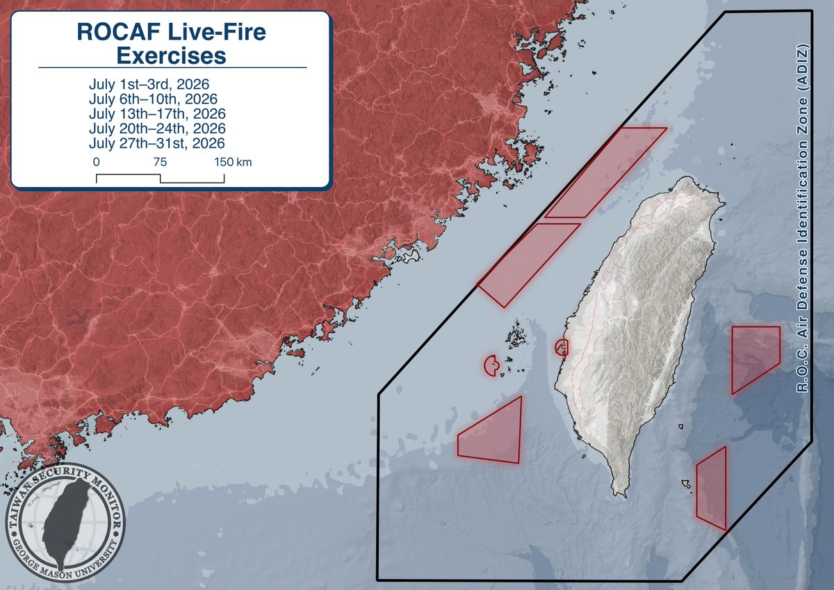 c14english's tweet photo. 🚨🇹🇼 Taiwan is actively reinforcing its sovereign borders and airspace security. Taiwan’s Naval Meteorological and Oceanographic Office has issued multiple maritime and navigation warnings for extensive live-fire exercises to be conducted by the Air Force throughout July. Several of these strategic training zones directly border the median line of the Taiwan Strait, sending a clear message of defensive readiness and unwavering resolve.