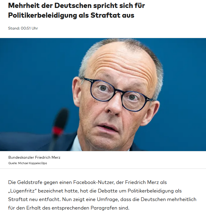 PeterBorbe's tweet photo. Jetzt wollen sie uns endgültig verarschen: In einer Forsa-Umfrage für RTL und den „Stern“ sprachen sich angeblich 58 Prozent für den Erhalt des Paragrafen 188 aus, also der Majestätsbeleidigung für Politiker.
Das lässt nur 2 Möglichkeiten zu: Entweder die ganze Umfrage ist ein Fake oder die Deutschen sind einfach nur dafür geschaffen, in autokratischen Strukturen zu leben, in denen man sich der herrschenden Klasse zu beugen hat.
Was erzählen sie uns als Nächstes - dass die Mehrheit der Deutschen Wahlen für überflüssig hält?

Glaubt Ihr dieser Umfrage?
https://t.co/592S05uWwn