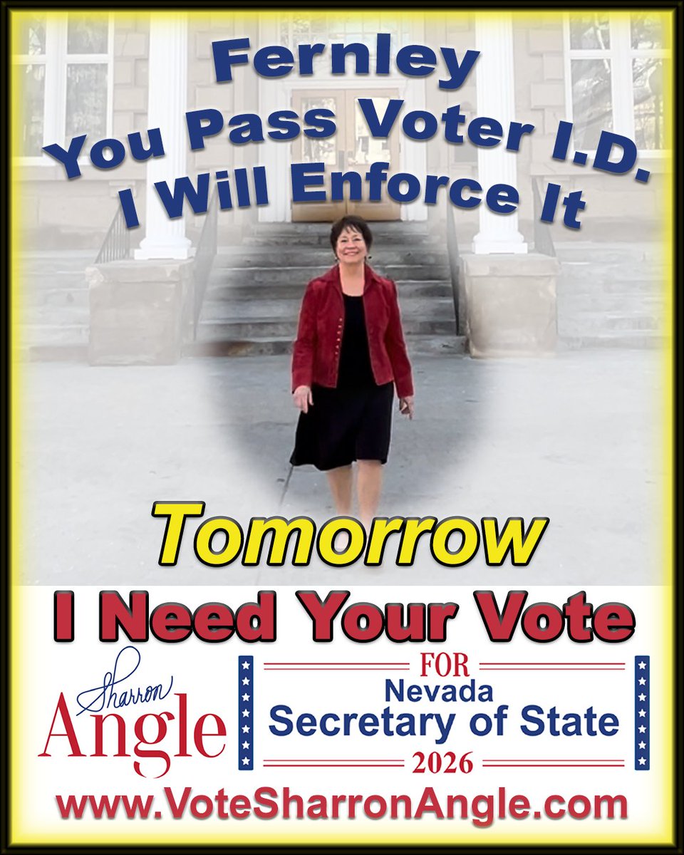 SharronAngle's tweet photo. Fernley! - Tomorrow I need YOUR VOTE Sharron Angle for Secretary of State.

#VoteNV26 #NVSOS #VoterIDNV https://t.co/qiwrkXtPsk