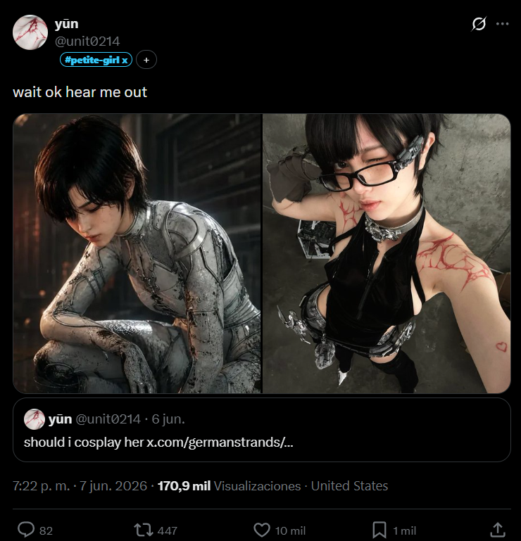 HornyMonkyDev's tweet photo. My entire timeline is full of petite girls who want to cosplay as Evie from #StellarBladeBLOODRAIN https://t.co/RASZleUxZl