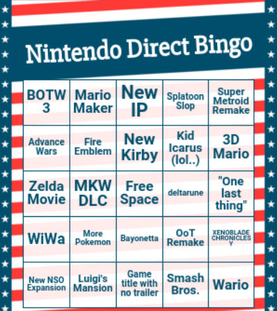 alanrwo's tweet photo. This is my nintendo direct bingo. Watch as Xenoblade X fans eat good (I'm coping) https://t.co/LaqoJfuFsj