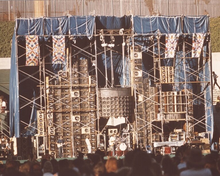 GratefulDead's tweet photo. On this day in 1974, the Grateful Dead made history at the Oakland Coliseum Stadium, co-headlining the very first "Day on the Green" alongside @TheBeachBoys to a crowd of roughly 60,000. Commander Cody and the New Riders of the Purple Sage opened the show, followed by the Beach Boys, who took the stage with the Dead's iconic Wall of Sound towering behind them, before the Dead closed out the night with back to back classics “Casey Jones”>”One More Saturday Night.”

Photos by Robert Danielson, unknown, and Bob Marks