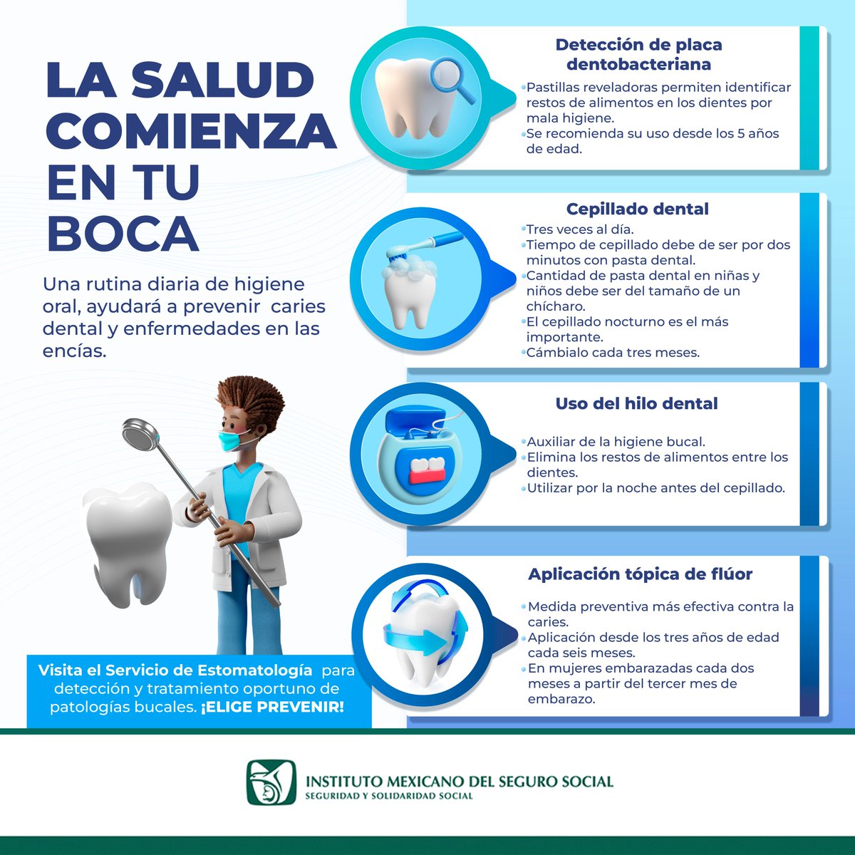 IMSS_Queretaro's tweet photo. Una rutina diaria de higiene oral ayudará a prevenir caries dental y enfermedades en las encías 📷📷

Visita el servicio de estomatología del #IMSS para detección y tratamiento oportuno de patologías bucales. https://t.co/trM9zDaj1m