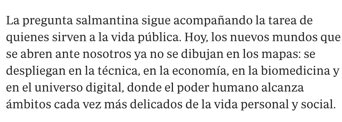 VilaSilva's tweet photo. Del discurso de hoy de @Pontifex_es.

El primer fragmento: un recordatorio de lo que el mundo  debe a Francisco de Vitoria y a su escuela, para un país —su país— que lo ha olvidado.

El segundo: una aplicación de la teoría vitoriana de los límites del poder al presente digital. https://t.co/36nkTTrPTn