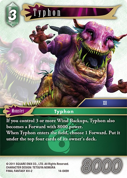 ChocoboTCG's tweet photo. @FFTCG_SQEX If I control 3 or more Wind backups, can Zack's active ability reduce Typhon's cost by 2? https://t.co/2ga4XSipzZ