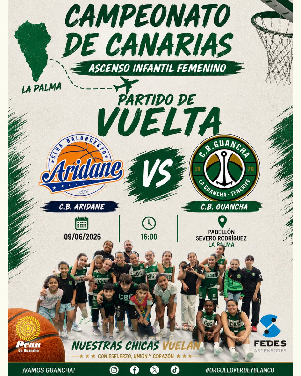 CBGUANCHA's tweet photo. 🏀✈️ 𝗥𝗨𝗠𝗕𝗢 𝗔 𝗟𝗔 𝗣𝗔𝗟𝗠𝗔 ✈️🏀

💚🤍 𝗡𝗨𝗘𝗦𝗧𝗥𝗔𝗦 𝗜𝗡𝗙𝗔𝗡𝗧𝗜𝗟𝗘𝗦 𝗩𝗨𝗘𝗟𝗩𝗘𝗡 𝗔 𝗦𝗢Ñ𝗔𝗥 𝗘𝗡 𝗚𝗥𝗔𝗡𝗗𝗘 💚🤍

Mañana nuestras jugadoras del 𝗜𝗡𝗙𝗔𝗡𝗧𝗜𝗟 𝗙𝗘𝗠𝗘𝗡𝗜𝗡𝗢 emprenden viaje hacia la isla de La Palma

#SomosFamiliaCBG #Desde1970 https://t.co/aMwQu7f6Ma