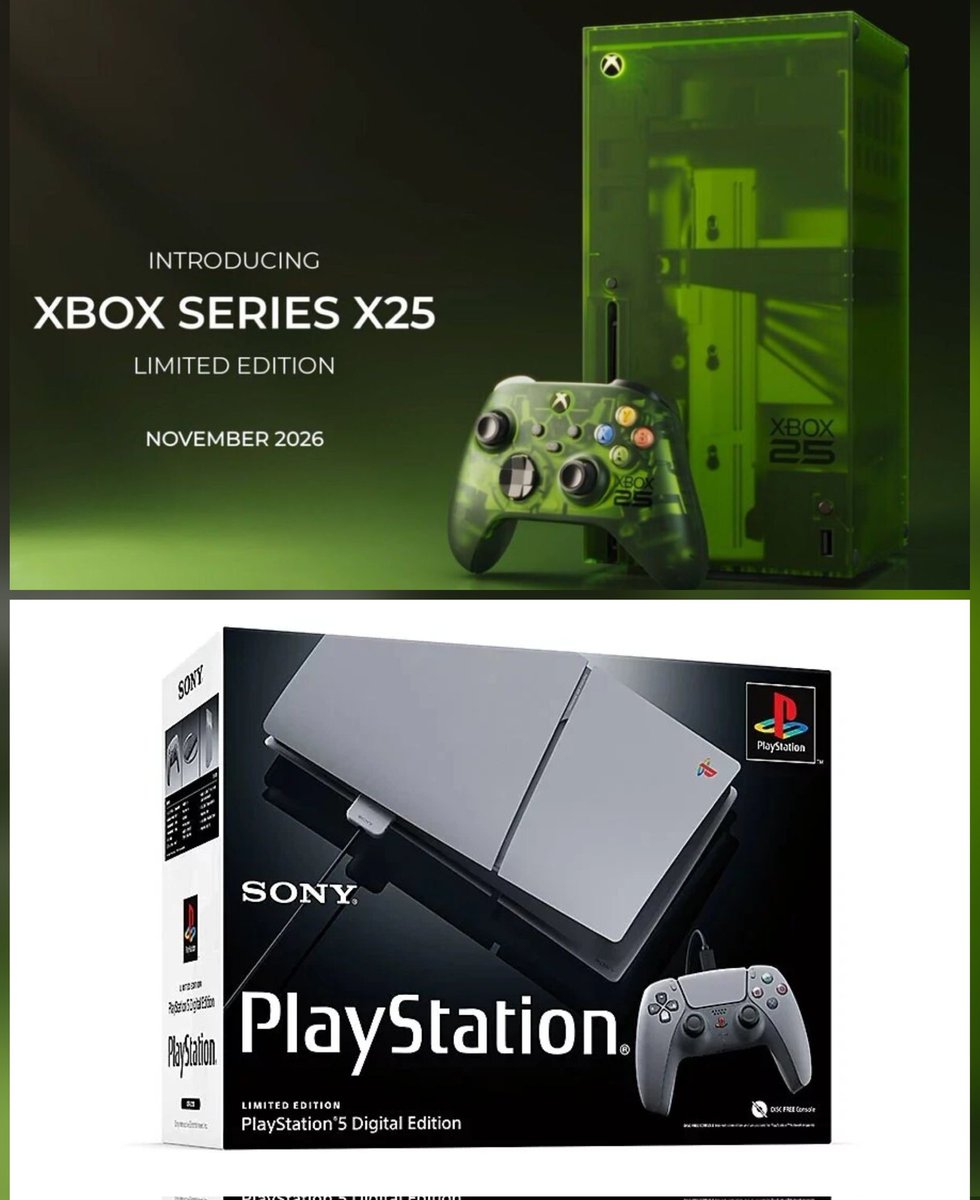 Nick_Marseil's tweet photo. Both Xbox and PlayStation nailed their 25th and 30th anniversary console design 🔥 https://t.co/90TXLwtWVY