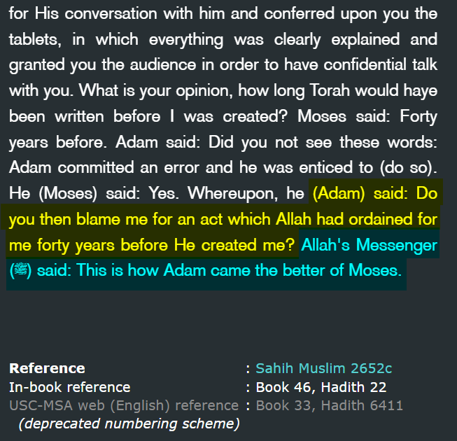destroysunnis's tweet photo. To all the Sunni Muslims mad at me.
Why do you blame me for an act which Allah had wrote for me before my creation?
How am I morally accountable if Allah wrote down the Divine Decree which includes all that happens in creation, before our creation?
#JeSuisAdam #AdamIsRight https://t.co/yn7MjtyJt7