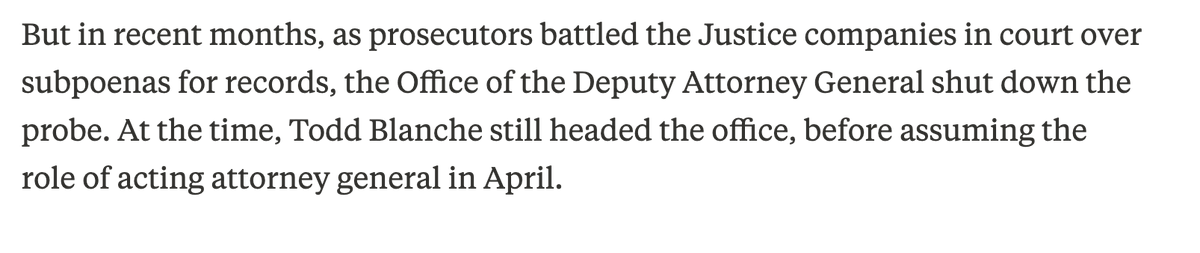 eisingerj's tweet photo. NEW: The DOJ was criminally investigating the companies of W. Va.'s MAGA Senator Jim Justice.

Until then-DAG Todd Blanche's office killed it. Prosecutors were told "pencils down."

@mtredden.bsky.social &amp; @AASchapiro: https://t.co/ffBiU59efT