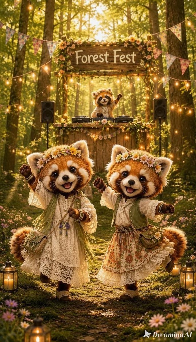 Funanimaldance's tweet photo. 6/9公開した動画🎥の元となる画像ﾃﾞｽ✳︎
🌲🌳森のフェスでレッサーパンダたちがノリノリ dance🦡🦡✨🌳🌲🌼🍃
ぜひYouTubeに遊びに来て下さいﾈﾝ💚
お待ちしておりまぁ〜す🌳🌲🦡🌼🍃
#Animaldance #レッサーパンダ
#かわいい動物　#ダンス動画 https://t.co/F8gHAgw2Xz