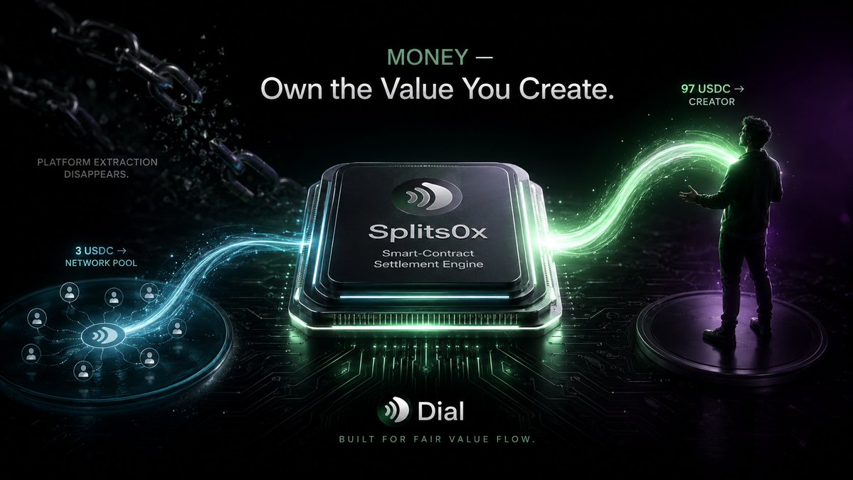 wtfdial's tweet photo. Platforms take up to 50% of what you earn.

After a decade of creator economy growth, the infrastructure is still designed to extract. You bring the audience. You do the work. The platform captures the upside.

At Dial we decided to route that value differently.

Pay-to-call. Gated rooms. On-chain revenue splits. Automated payouts. No intermediary deciding your cut.
Every dollar a fan sends flows directly to you. Smart contracts handle the rest.

Own your coms, take home more money. https://t.co/RjNZjno29U