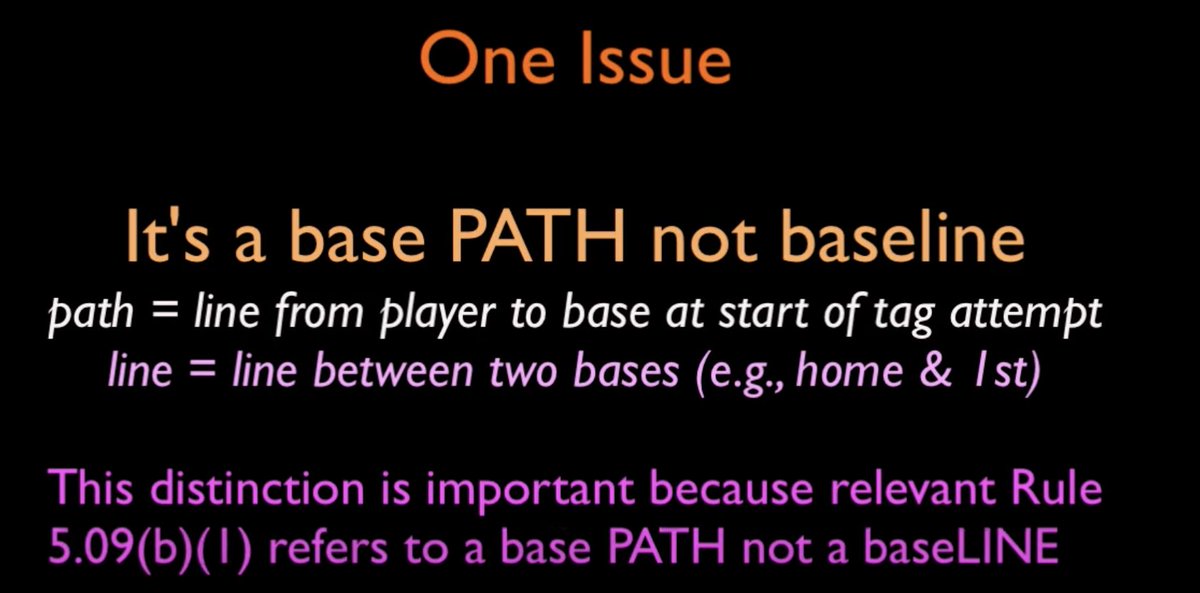 TheseDeadLands's tweet photo. @CamdenFanatic Base path, not base line. In this case, words have significance to the application of the rule. For some reason, even "experienced or former MLB players" get this wrong all the time. https://t.co/VV9kv2r60u