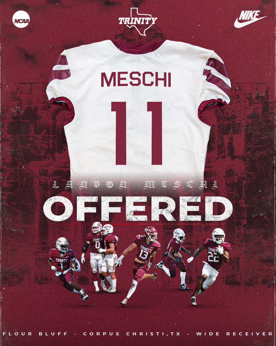 Landon_Meschi's tweet photo. After a great visit and talk with @JerhemeUrban83 and @CoachGezella, I am blessed to receive my 5th offer to Trinity University!! #agtg✝️
@declan_deyoung @ClyntonElwood @BakerLBrian @CoachQuintana @FBswarmfootball https://t.co/Rt7S7amfbZ