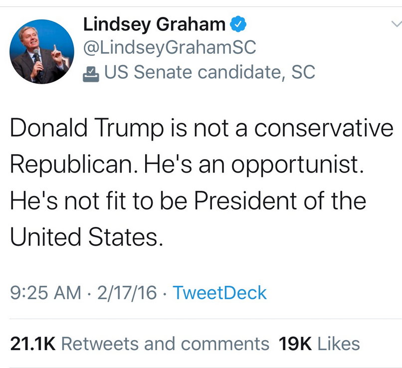 sarge_daddy's tweet photo. @LindseyGrahamSC President Trump can't be right all of the time.
He is wrong on this one.
Come on South Carolina, do the right thing and get rid of this warmongering backstabber. https://t.co/ANsTdjnAsT