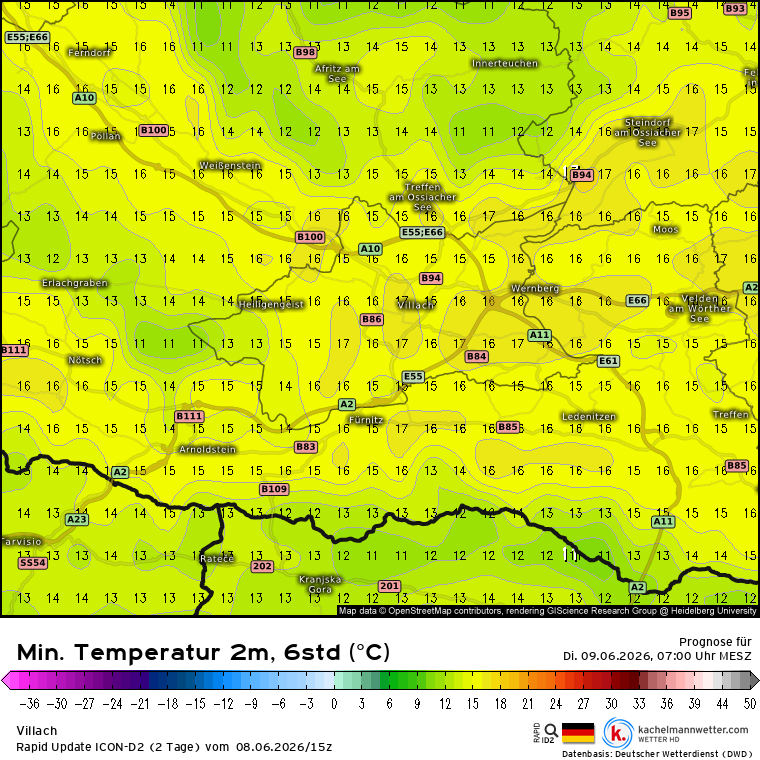 WWien10's tweet photo. 🌙 Die Nacht verläuft meist trocken und mild bei etwa 15–16°C. Morgen bringt Tief #NESRIN mehr Wolken sowie später Schauer und Gewitter. ⛈️
#Kärnten #Villach #Wetter #Sommer #Kaltfront https://t.co/6CZHlbtdGW