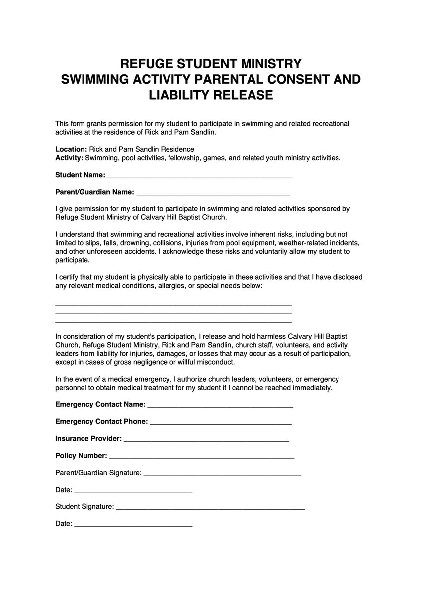 chbcmesquite's tweet photo. Refuge is having a pool party Wednesday night at Rick and Pam Sandlin's house. Their address is 2201 Chad's Creek Circle, Garland 75043. Please fill out and print the Parent Release Form provided and bring it with them Wednesday night. See less https://t.co/mFYTOK3Jt1