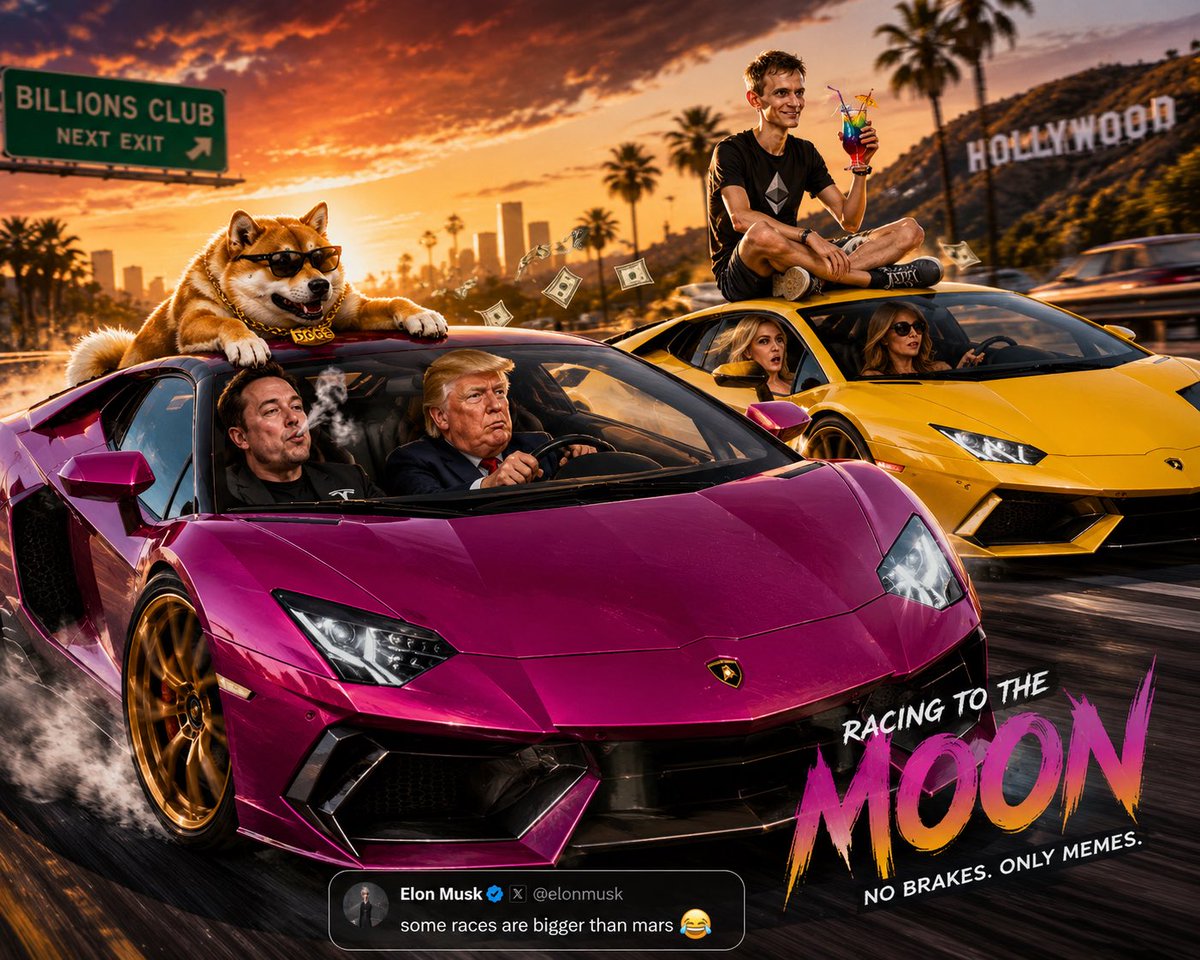 Kostyan235's tweet photo. @Auto_Porn Elon building rockets.
Trump building chaos.
Vitalik building the future.

Meanwhile DOGE dog just riding on the Lamborghini roof like he owns the entire crypto market https://t.co/ucJI4dzdVI