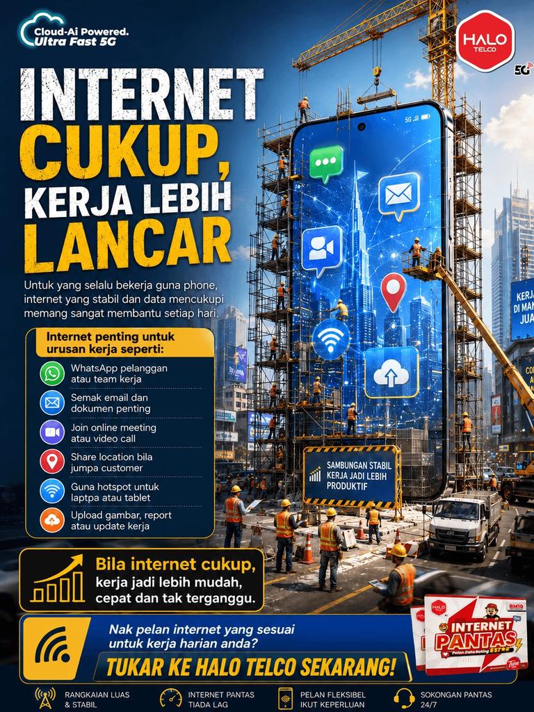 abdulmunir259's tweet photo. Untuk yang kerja banyak guna phone, internet stabil memang penting: WhatsApp customer, semak email, online meeting, hotspot dan upload kerja.

Bila internet cukup, kerja jadi lebih lancar dan produktif.

Tukar ke Halo Telco sekarang!

Hubungi https://t.co/grEKfuLuQu https://t.co/gyerNw3ACa