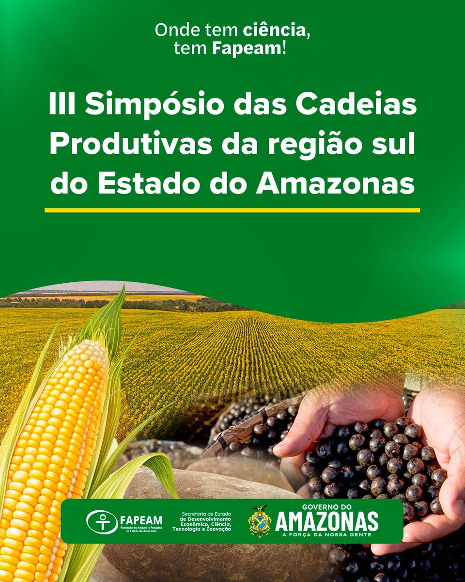 fapeam's tweet photo. 📍Em Humaitá, acontece de 9 a 12 junho o “III Simpósio das Cadeias Produtivas da região sul do estado do Amazonas”. O evento nacional é apoiado pelo Governo do Amazonas, por meio da Fundação de Amparo à Pesquisa do Estado do Amazonas (Fapeam). https://t.co/WdOKSVthyS