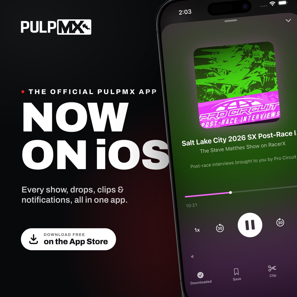 pulpmx's tweet photo. IT’S TIME!!! The new PulpMX App is here!!! Lots of features, free to download 2.99 sub gets you extra codes to save, app exclusive podcasts &amp; more features!! Great work @imtravismarx https://t.co/x9m3lDNOII https://t.co/rL8w1XSkGA