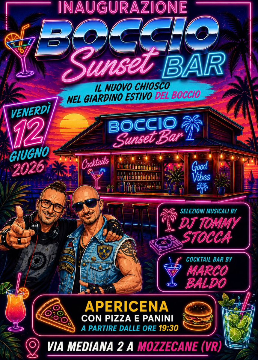 TommyStoccaDJ's tweet photo. Venerdì 12/6 ore 19.30: Inaugurazione Boccio Sunset Bar @ Giardino Estivo Boccio Mozzecane - Trattoria / Pizzeria / Pub / Bocciodromo https://t.co/UjnrxqUIH9