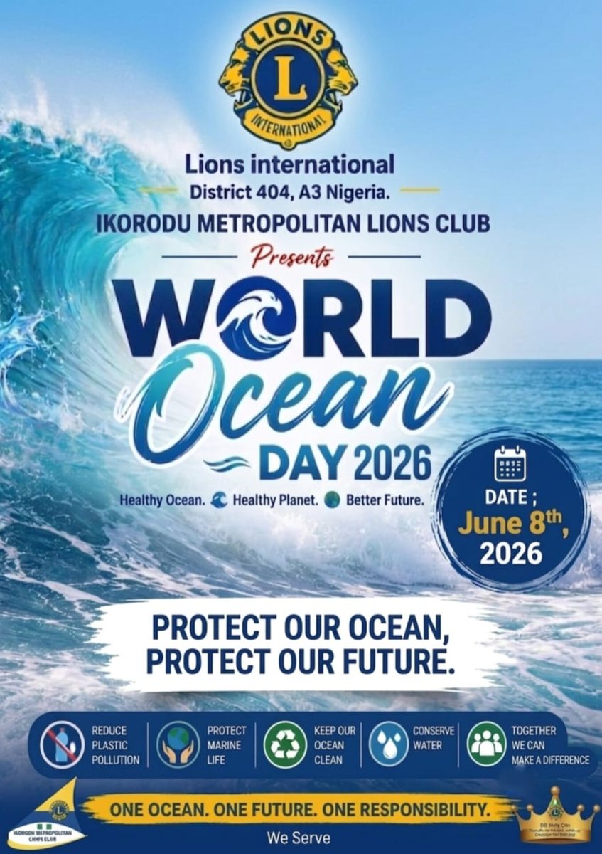 IkoroduC's tweet photo. World Oceans Day – 8 June 2026

The ocean covers 70% of our planet and produces over half the oxygen we breathe. Today we’re reminded that healthy oceans mean healthy people, climate, and communities. 

#WorldOceansDay #ProtectOurOceans #IkoroduMetroLions https://t.co/MVP23uD6O4