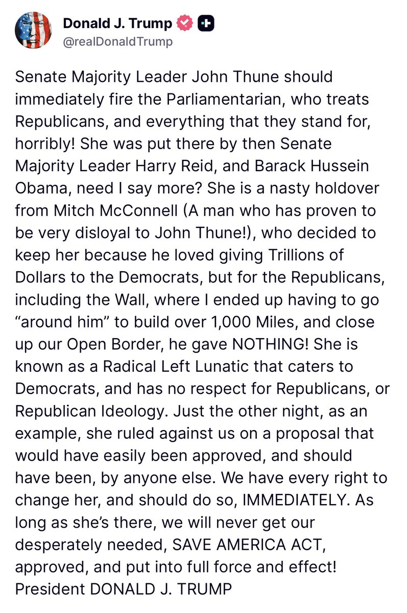 RepMaryMiller's tweet photo. FIRE THE PARLIAMENTARIAN! @LeaderJohnThune https://t.co/tThoxaUu5v