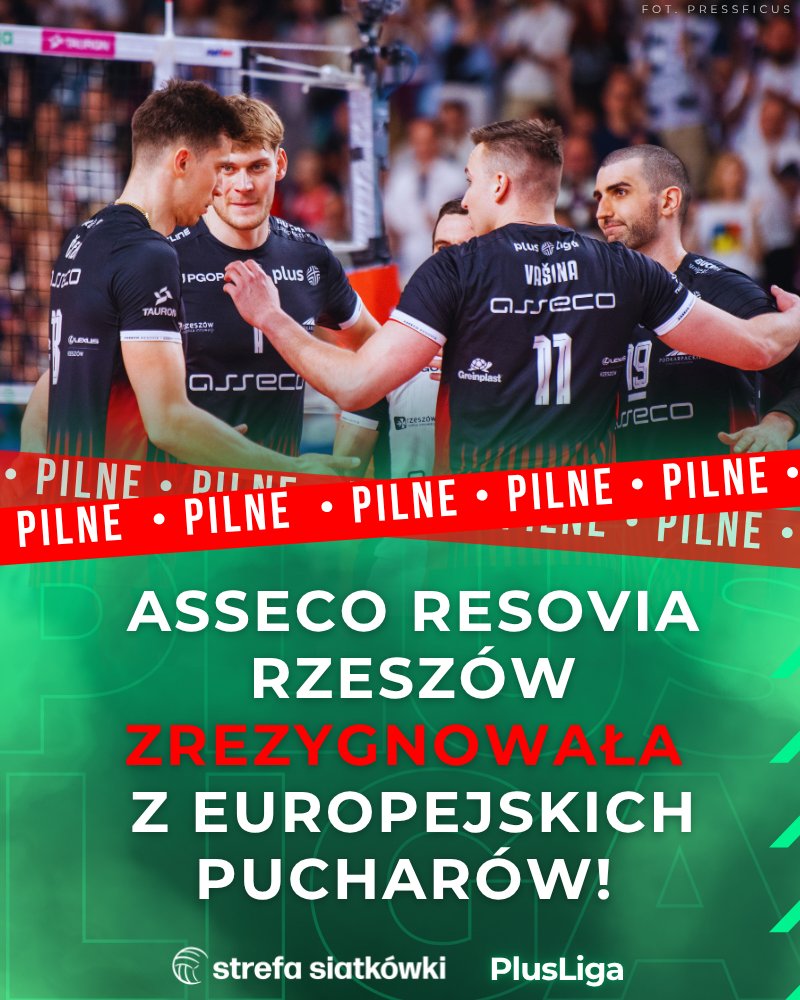 StrefaSiatkowki's tweet photo. Asseco Resovia Rzeszów zrezygnowała z udziału w rozgrywkach Pucharu CEV ❌
Informację potwierdził prezes kluby, Piotr Maciąg w rozmowie z portalem https://t.co/gdD7i4pFFp 📲
#CEVCup https://t.co/EIZojI6uwS