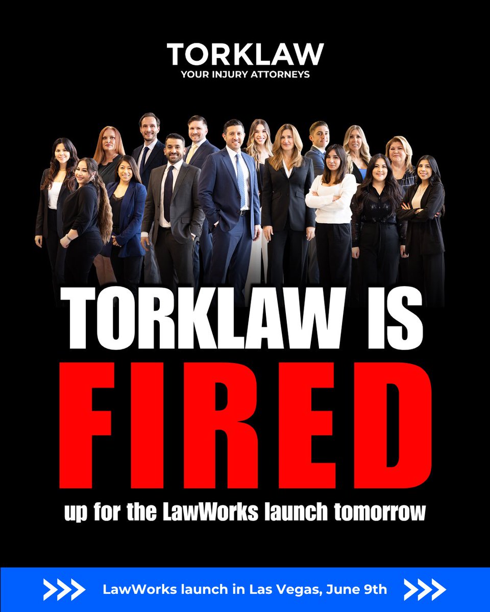 TORKLAW's tweet photo. ⚖️ The old way is out. AI-native legal operations are in.

Outdated systems, endless paperwork, and inefficient workflows are being replaced by smarter technology built for the future.

TORKLAW is live in Las Vegas and FIRED UP for the official LawWorks launch on June 9, 2026. 🔥💪

We’re ready to embrace AI, move faster, and help shape the next generation of legal operations.

Access opens after the Grow or Die Conference. Stay ahead of the curve. ⚡

#LawWorks #LegalTech #AI #GrowOrDie #PersonalInjury