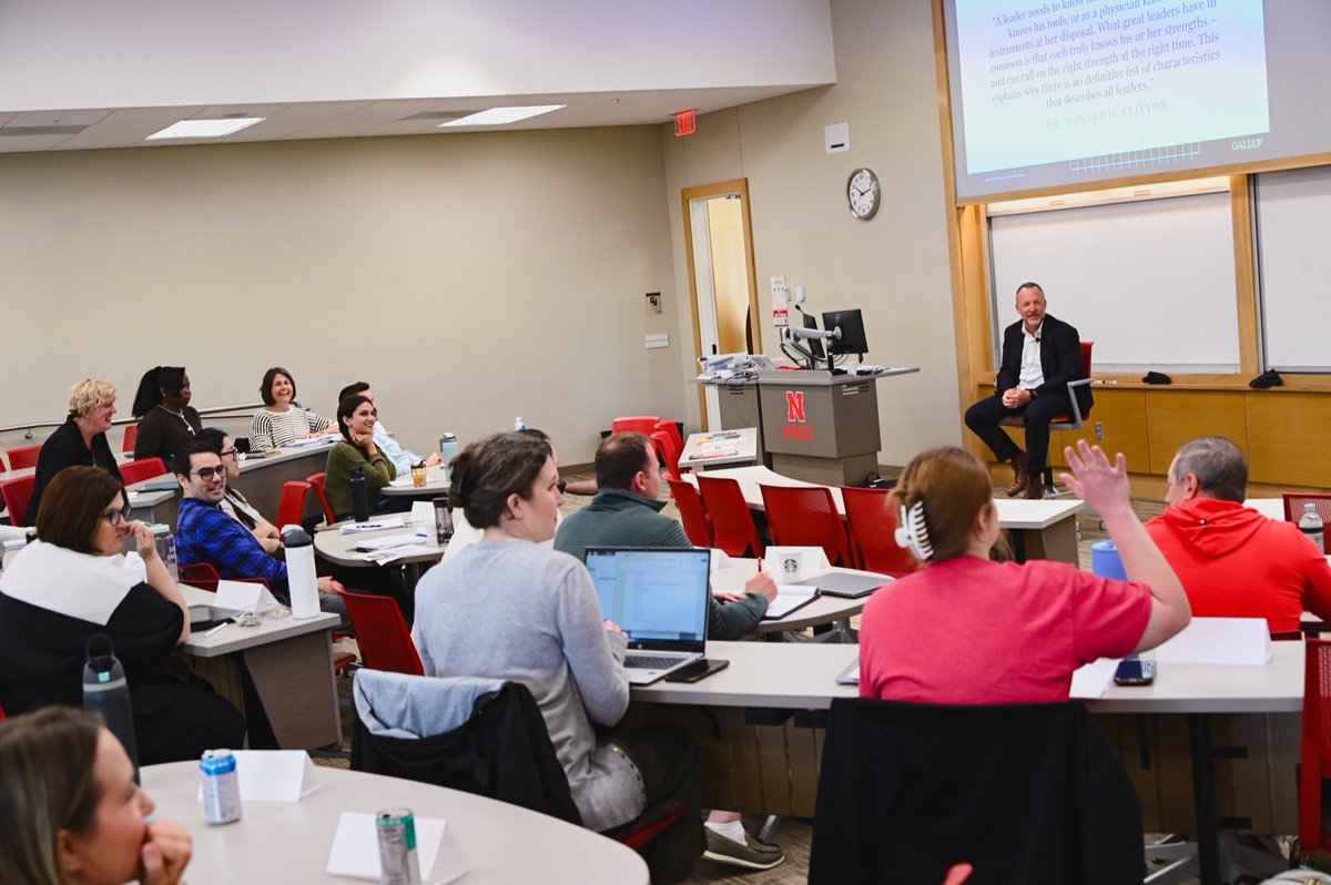 TimHodges402's tweet photo. Our team at @NebraskaMBA put together a great week for our MNGT 825: Strengths Based Leadership students. Most of our MBA is online, but there are occasional classes in person. I'm thankful to have been able to spend a few days with this outstanding group of leaders! @NebraskaBiz https://t.co/vyC5VDdKb0