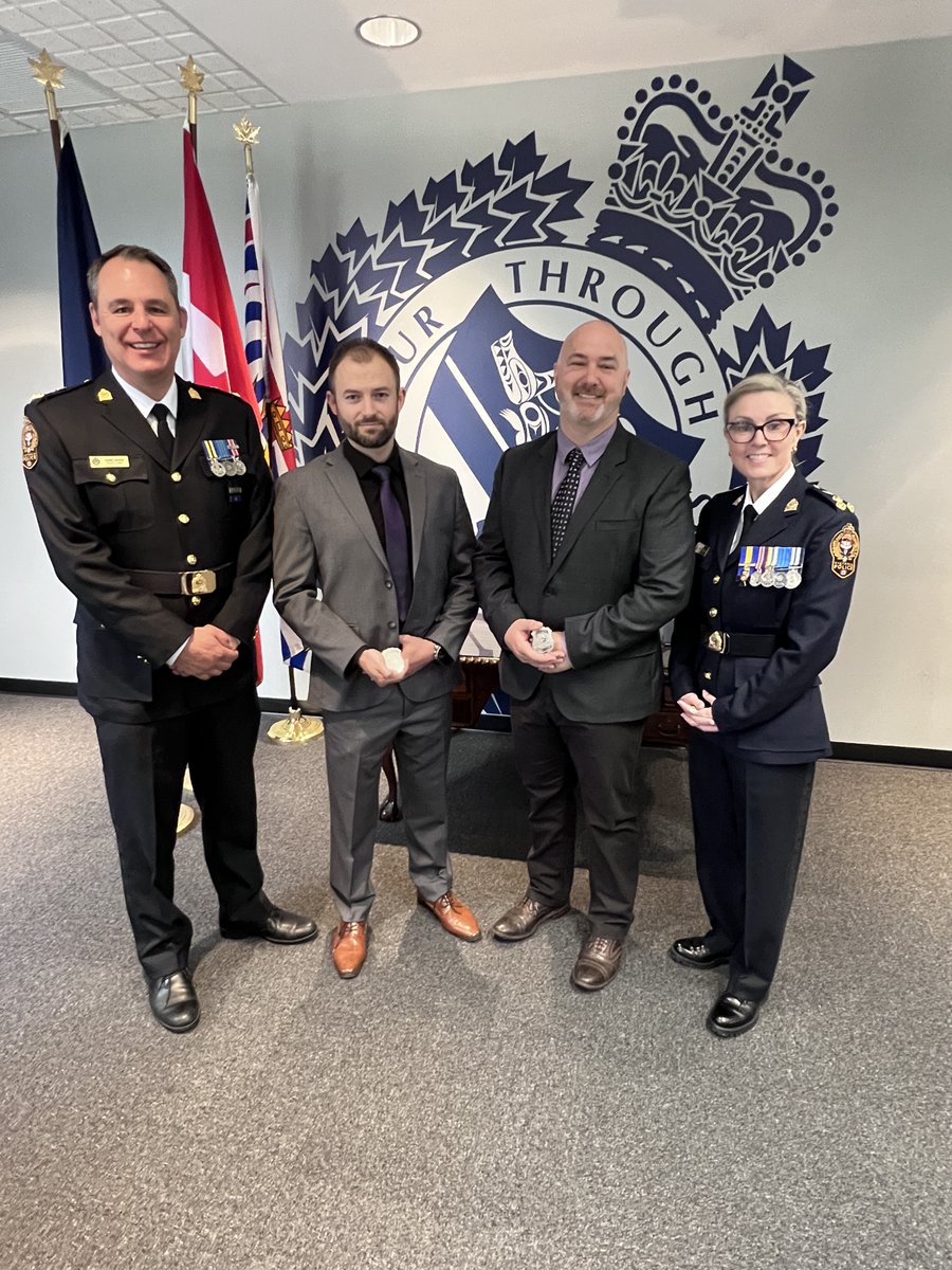 (From left to right) VicPD Deputy Chief Jamie McRae, Cst. Ben Simon, Cst. Roland Rutten, and Chief Constable Fiona Wilson